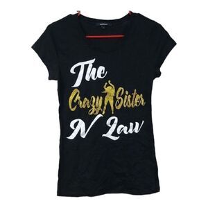 Crazy Sister-In-Law Black Tee Gold Glitter Fitted T-Shirt Family Outing Knit Top